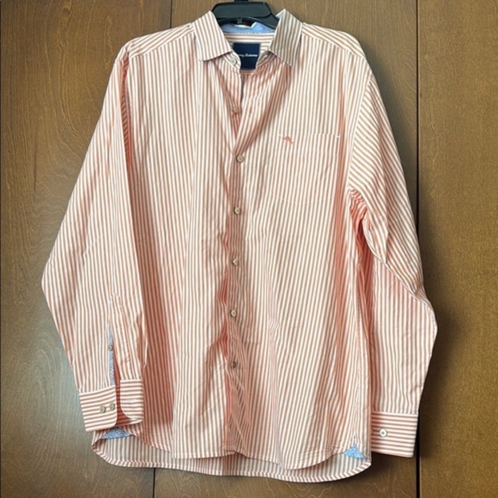 Tommy Bahama NWOT Ret $138 Men's Striped Shirt - Coral Stripe Pima Cotton
